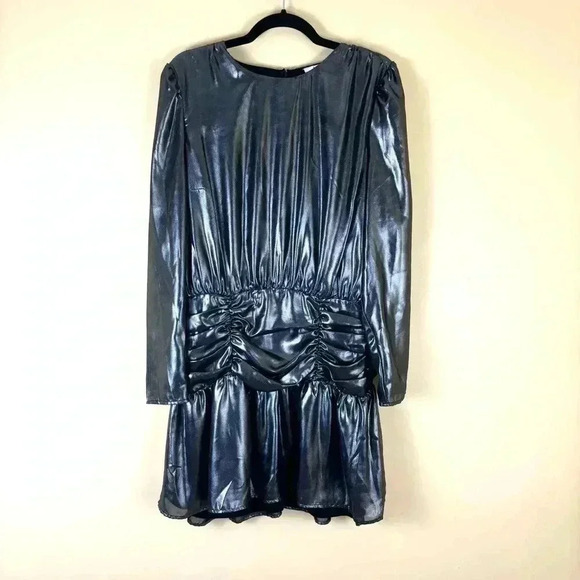 NWT Bar III Metallic Silver “80’s” Lamé Rouge Shoulder Pad Mini DressSize L - Picture 3 of 15